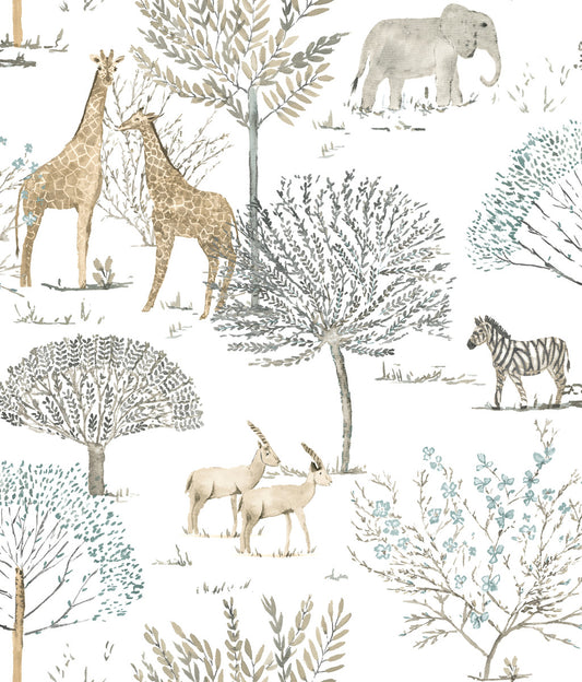On The Savanna Animals Peel & Stick Wallpaper - Neutral