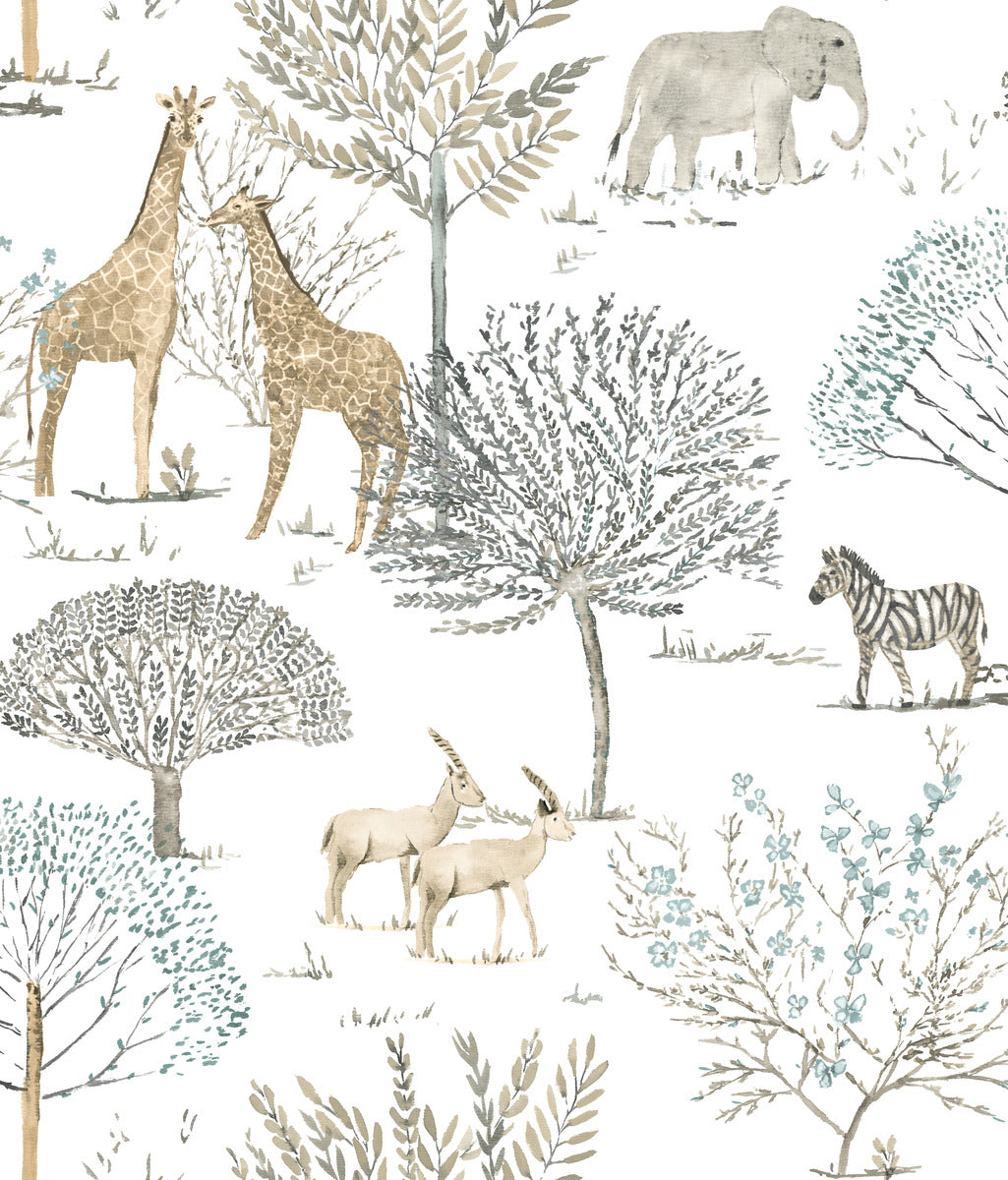 York On The Savanna Animals Peel & Stick Wallpaper Sample - Neutral
