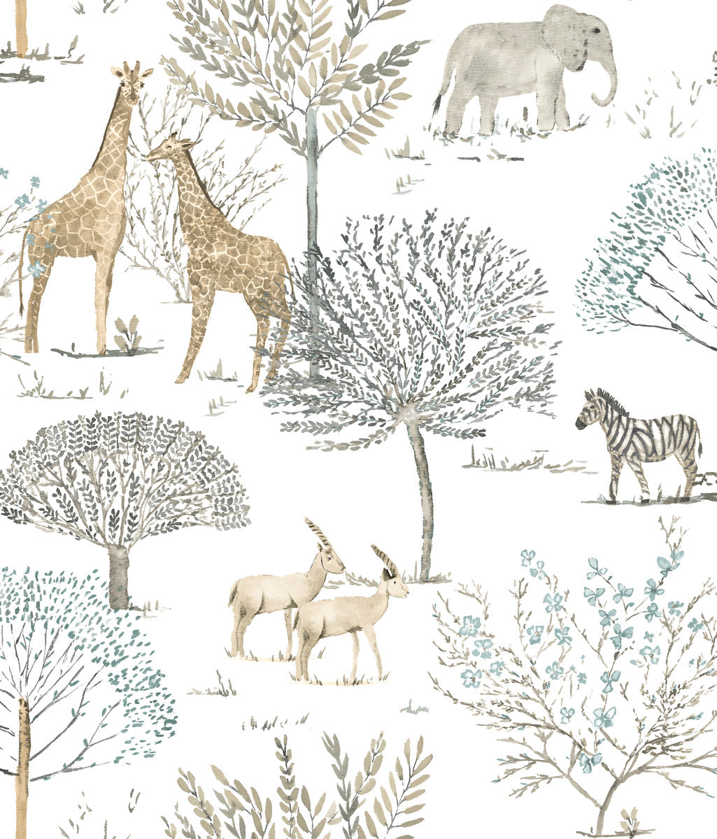 On The Savanna Animals Peel & Stick Wallpaper - Neutral