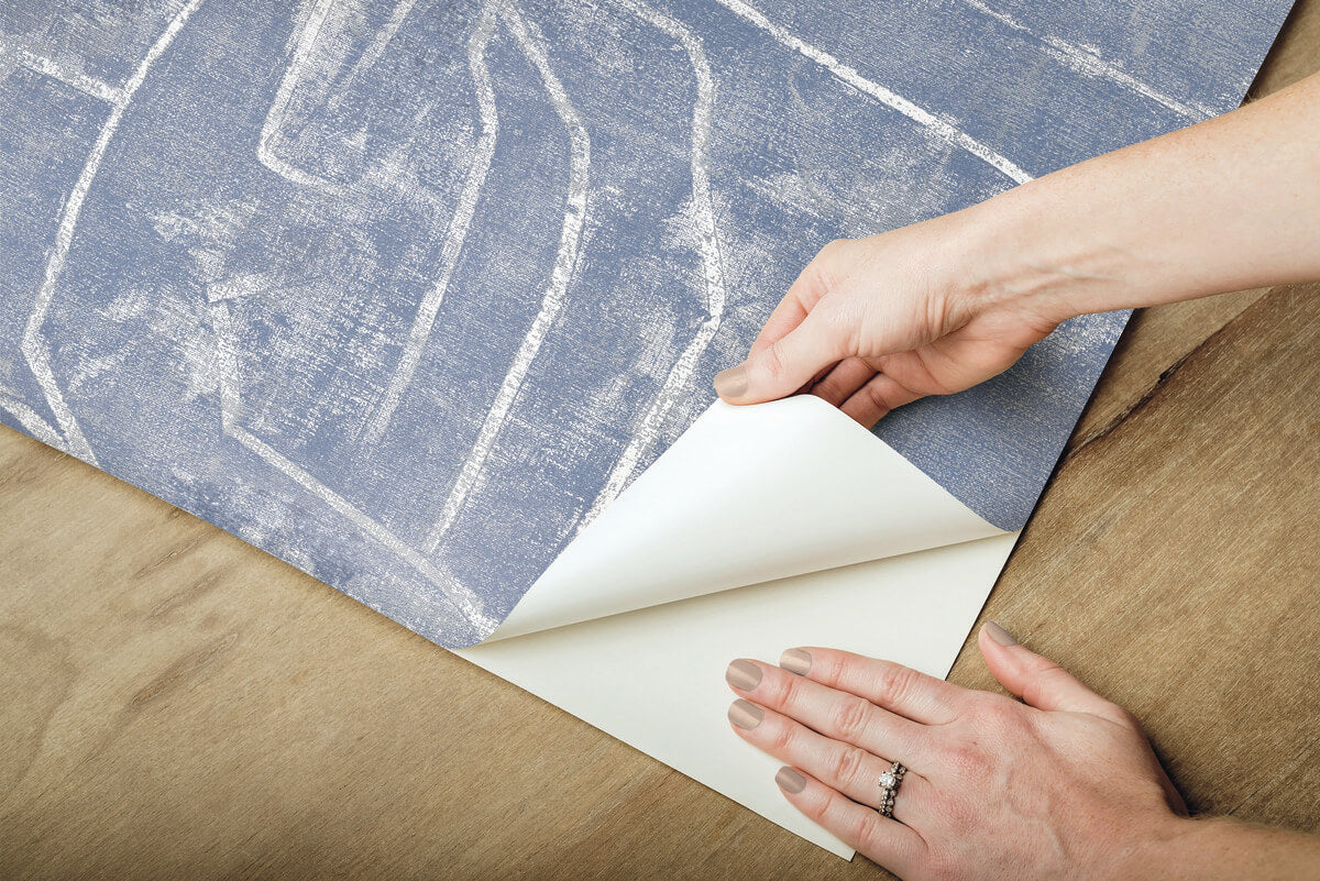 York Urban Chalk Graffiti Peel & Stick Wallpaper - Blue