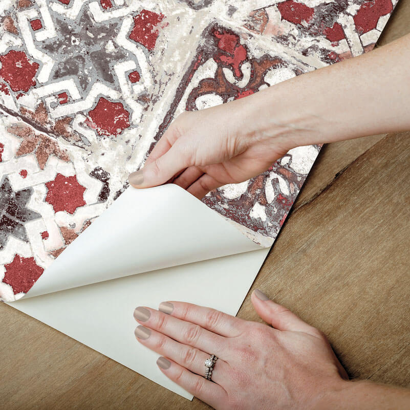 York Encaustic Tile Peel & Stick Wallpaper - Red