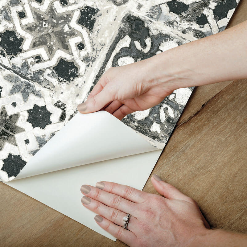York Encaustic Tile Peel & Stick Wallpaper - Black & White