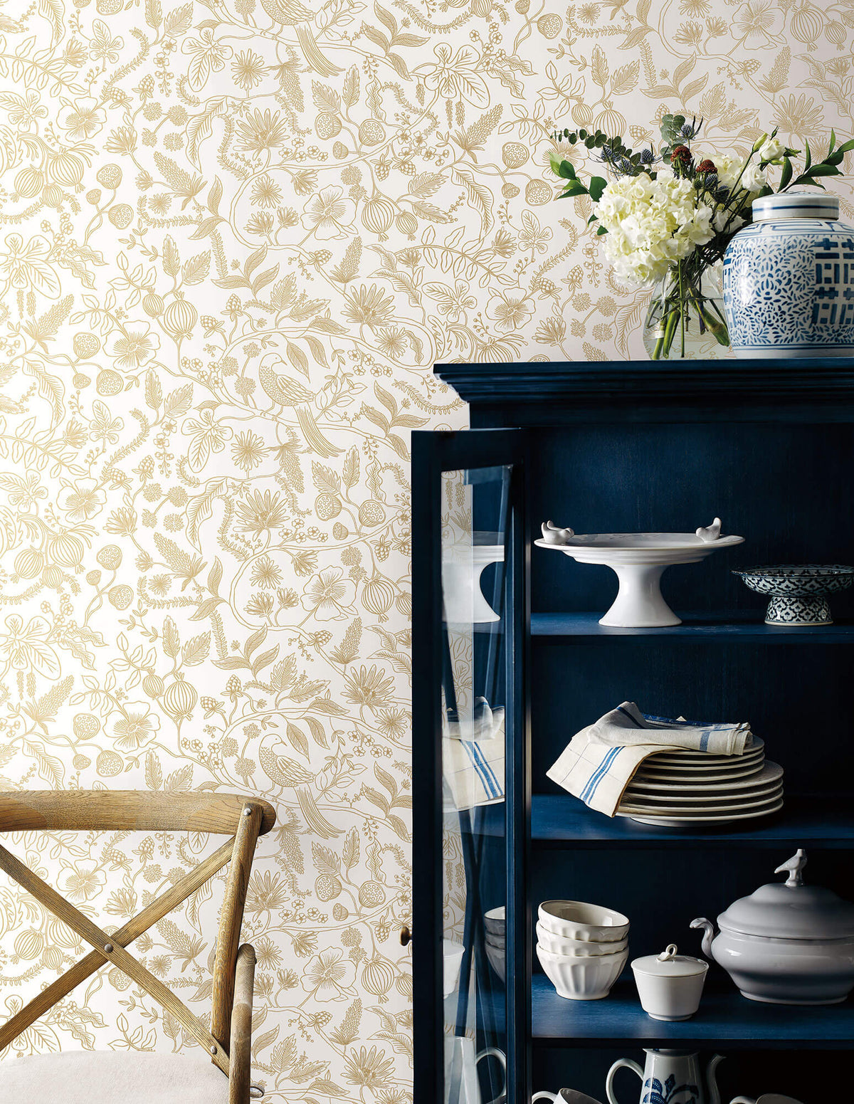 Rifle Paper Co. Aviary Peel & Stick Wallpaper - Off White & Gold