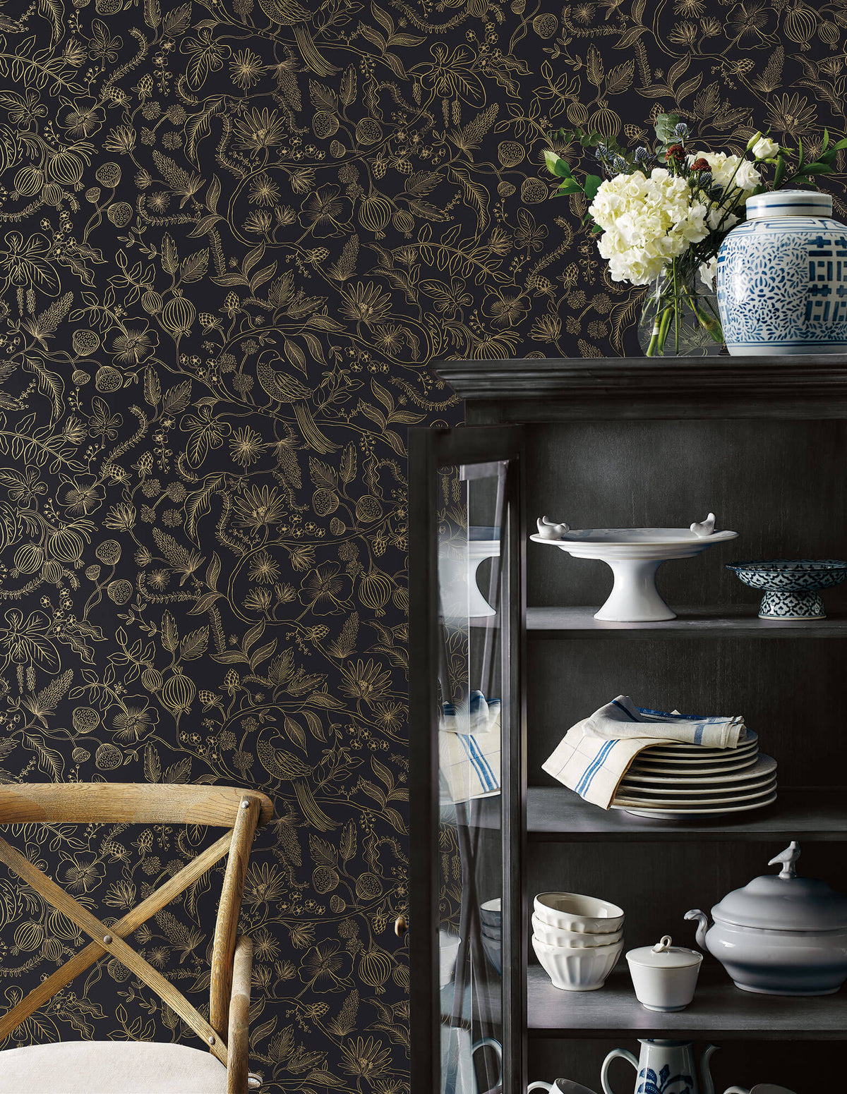 Rifle Paper Co. Aviary Peel & Stick Wallpaper - Black & Gold