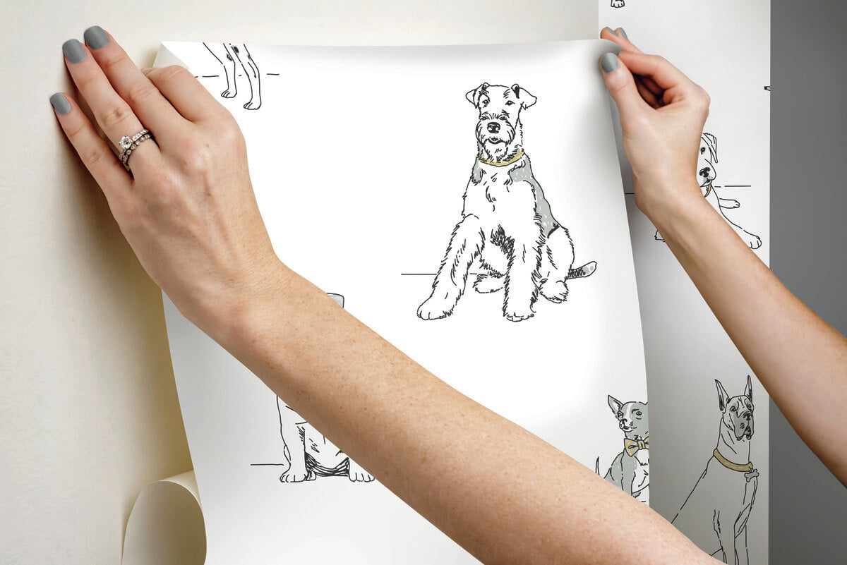 York Wildlife Dogs Life Peel & Stick Wallpaper Sample - Silver & Gold