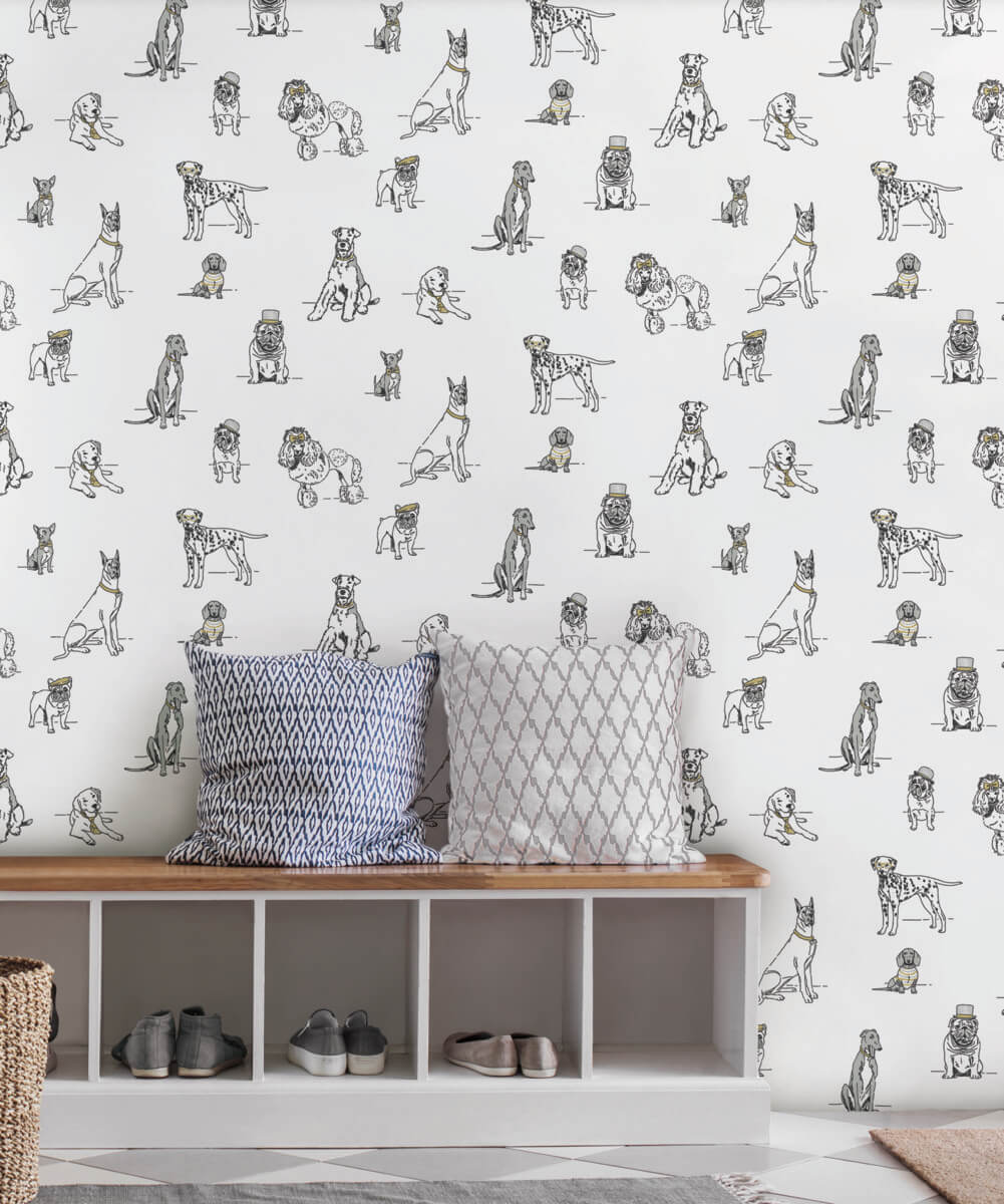 York Wildlife Dogs Life Peel & Stick Wallpaper Sample - Silver & Gold