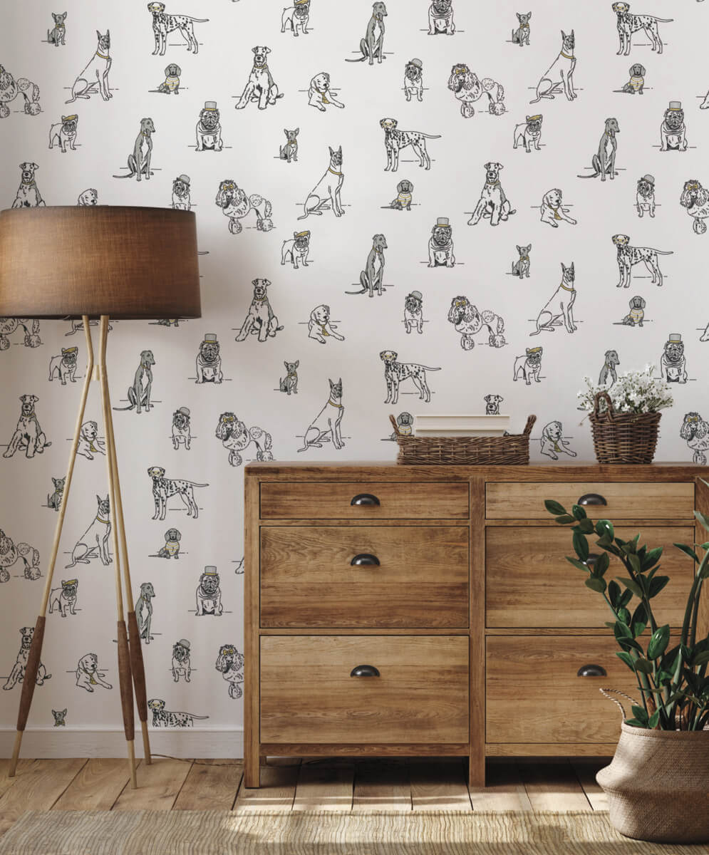 York Wildlife Dogs Life Peel & Stick Wallpaper Sample - Silver & Gold