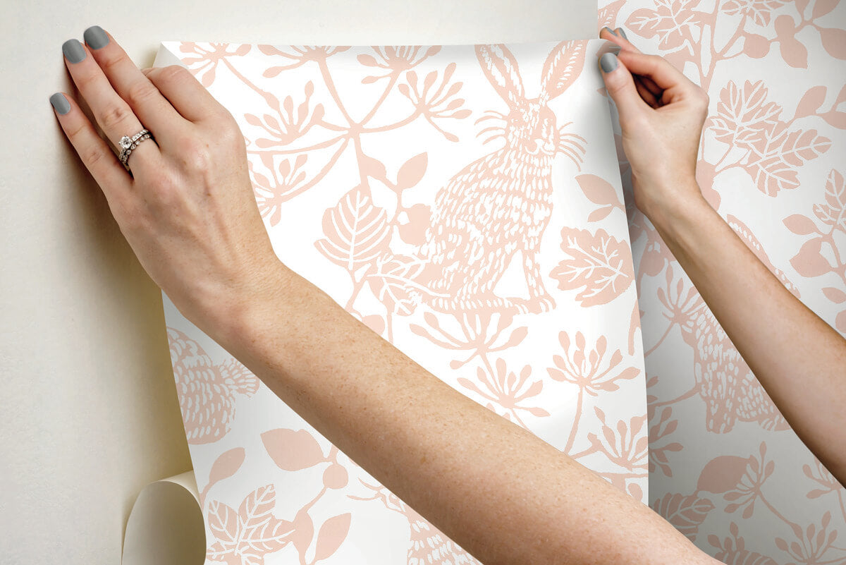 York Wildlife Botanical Bunnies Peel & Stick Wallpaper Sample - Pink