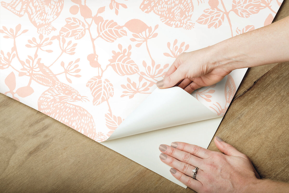 York Wildlife Botanical Bunnies Peel & Stick Wallpaper Sample - Pink
