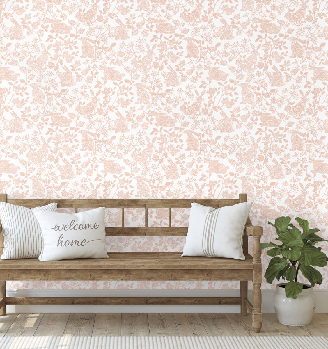 York Wildlife Botanical Bunnies Peel & Stick Wallpaper Sample - Pink