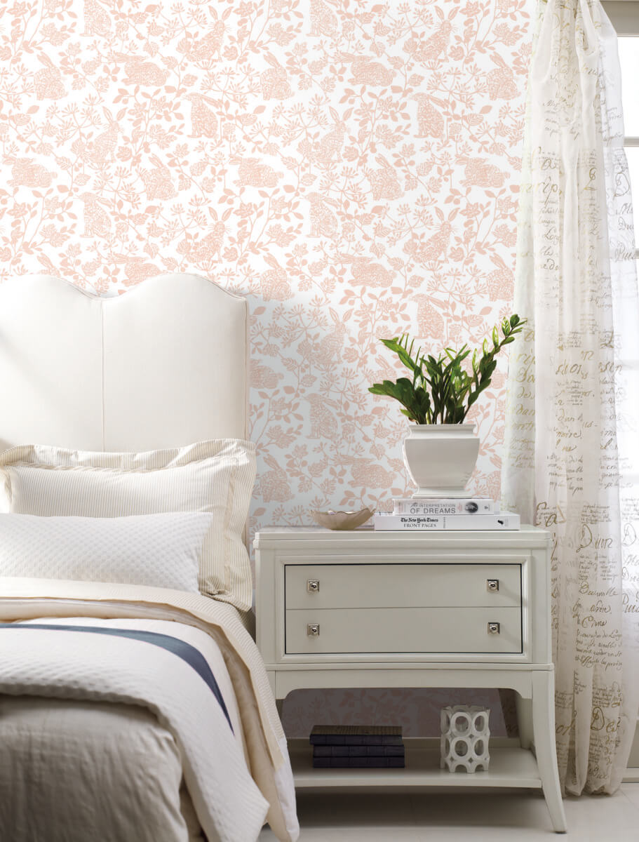 York Wildlife Botanical Bunnies Peel & Stick Wallpaper Sample - Pink