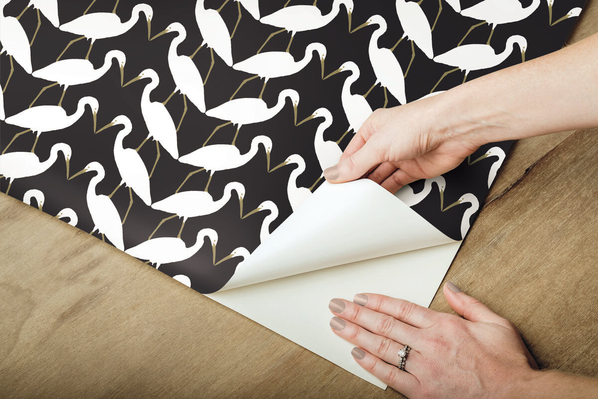 York Wildlife Elegant Birds Peel & Stick Wallpaper - Black
