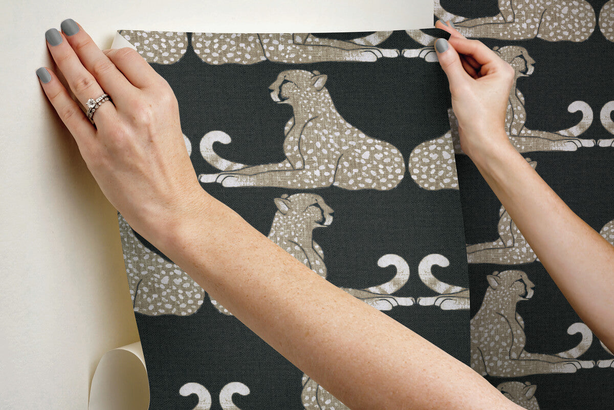 York Wildlife Reclining Cheetahs Peel & Stick Wallpaper - Black