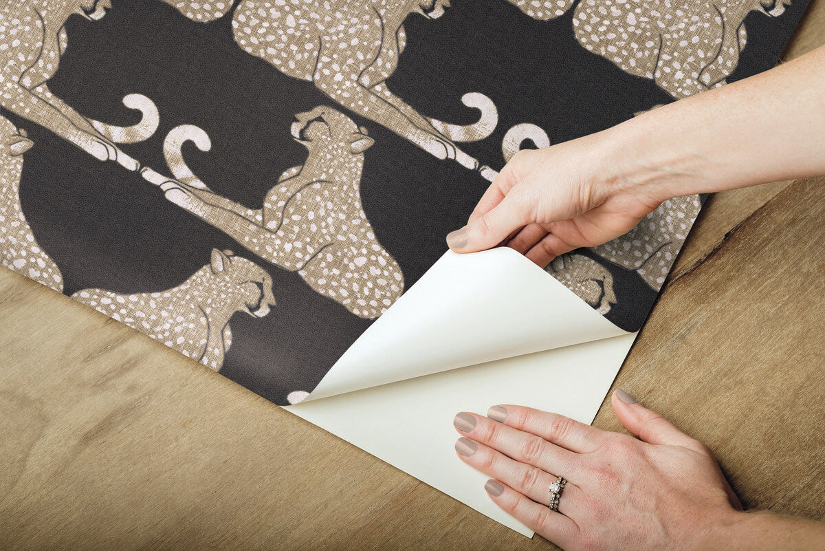 York Wildlife Reclining Cheetahs Peel & Stick Wallpaper - Black