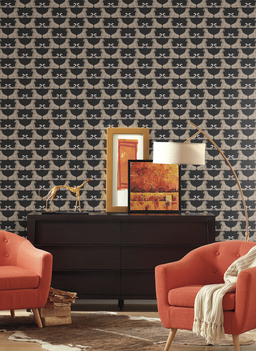 York Wildlife Reclining Cheetahs Peel & Stick Wallpaper - Black