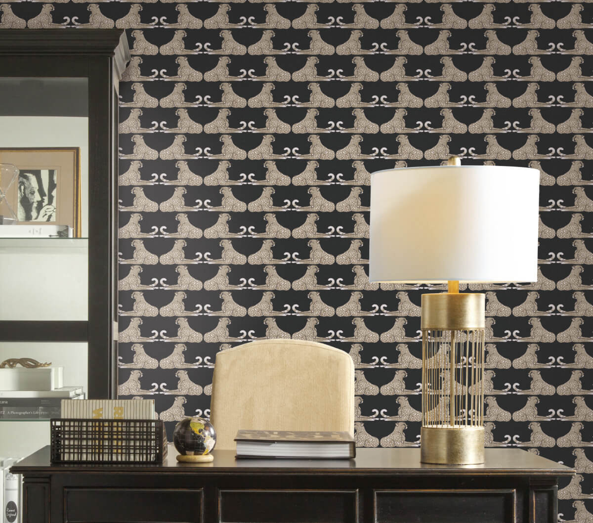 York Wildlife Reclining Cheetahs Peel & Stick Wallpaper - Black