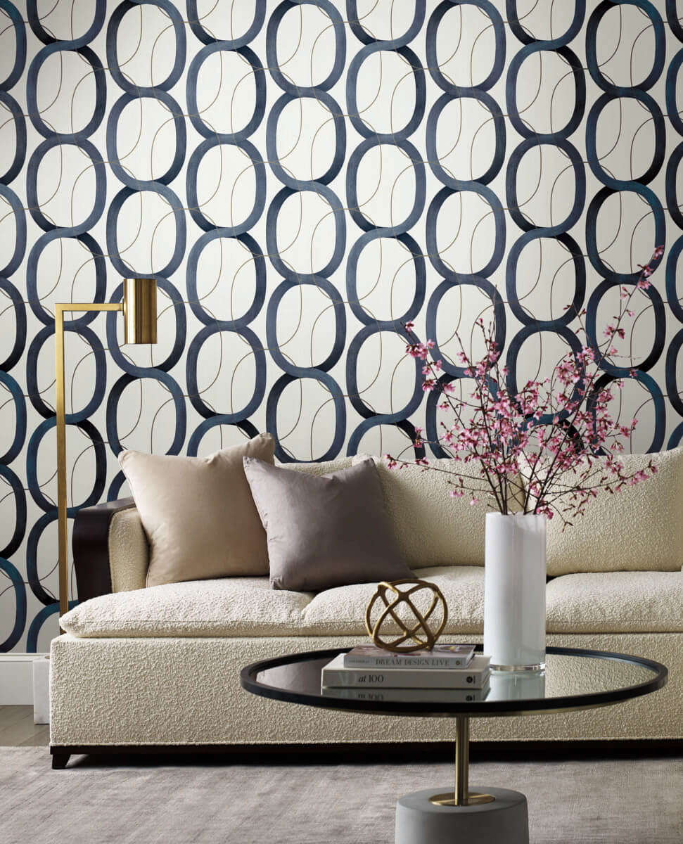 Simply Candice Interlock Peel & Stick Wallpaper - Navy Blue