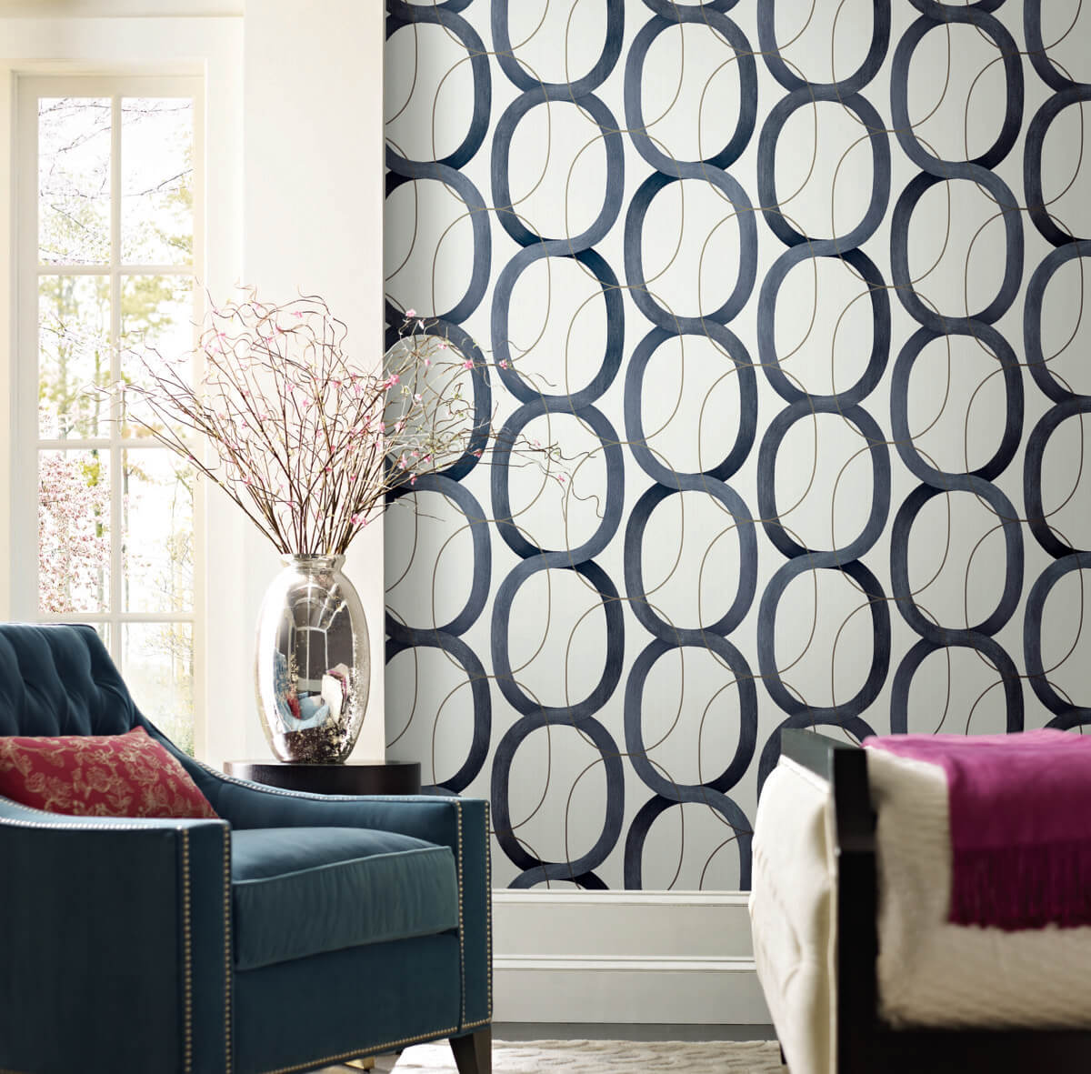 Simply Candice Interlock Peel & Stick Wallpaper - Navy Blue