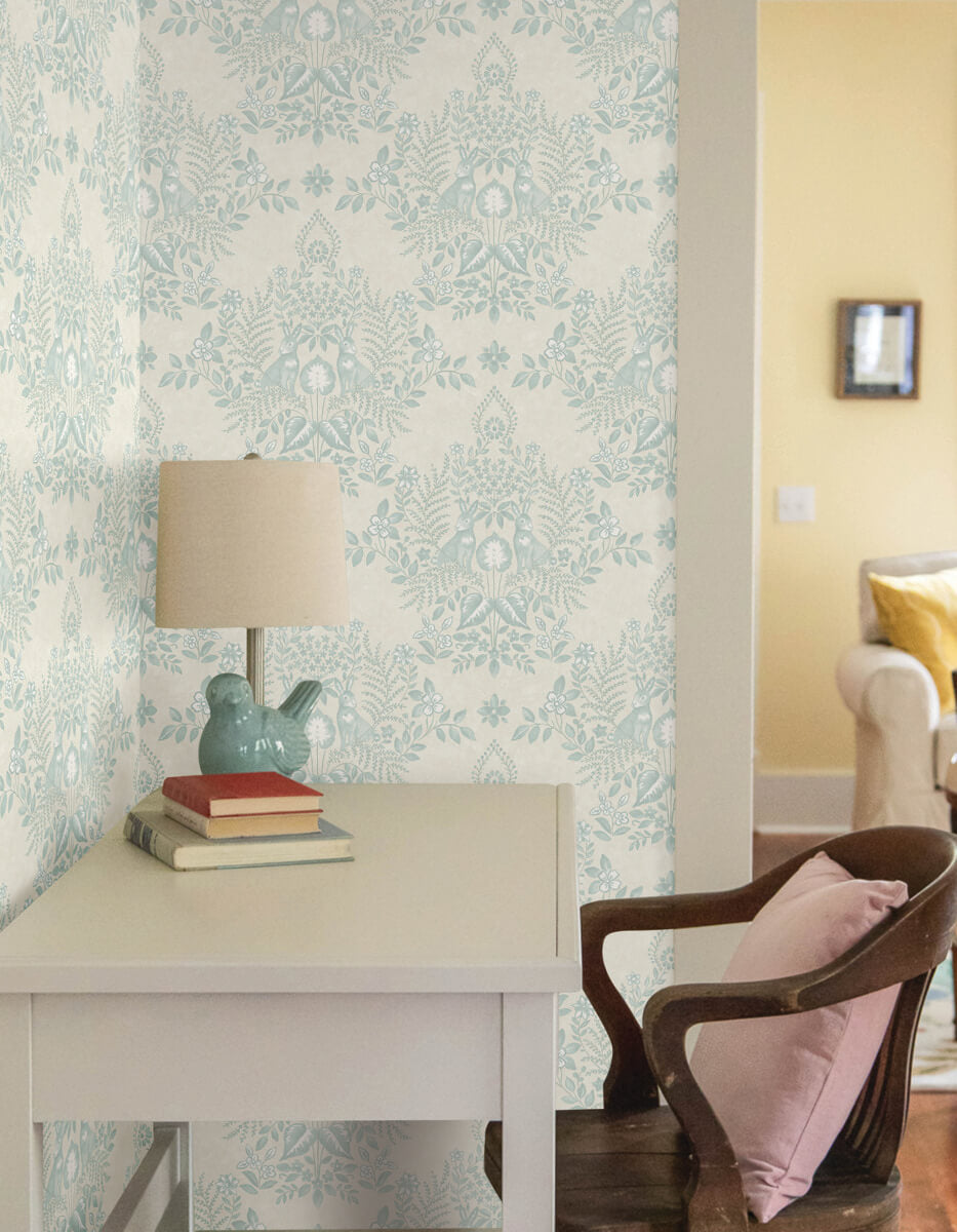 Erin & Ben Co. Cottontail Toile Peel & Stick Wallpaper Sample - Vintage Duck Egg