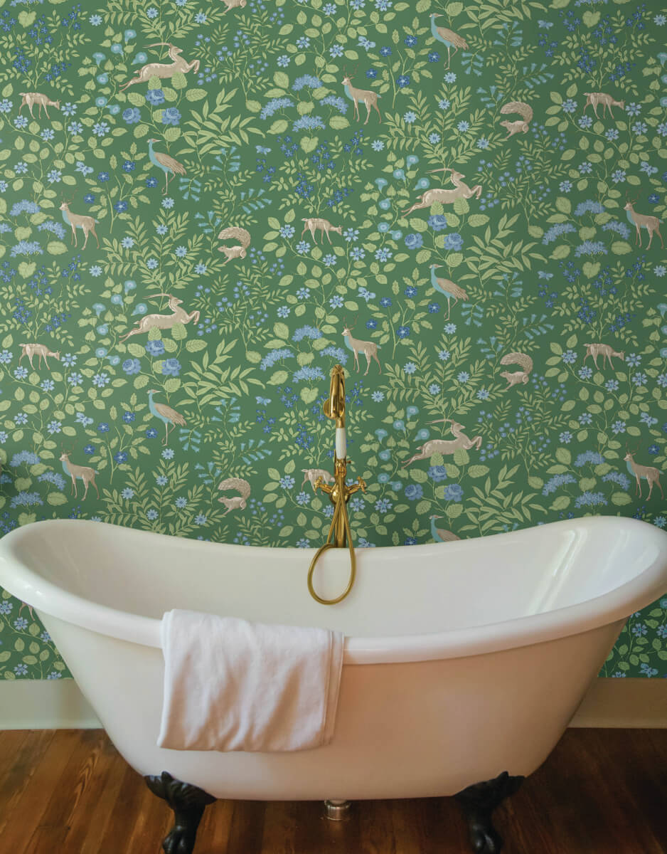 Erin & Ben Co. Woodland Floral Peel & Stick Wallpaper Sample - Meadow Green
