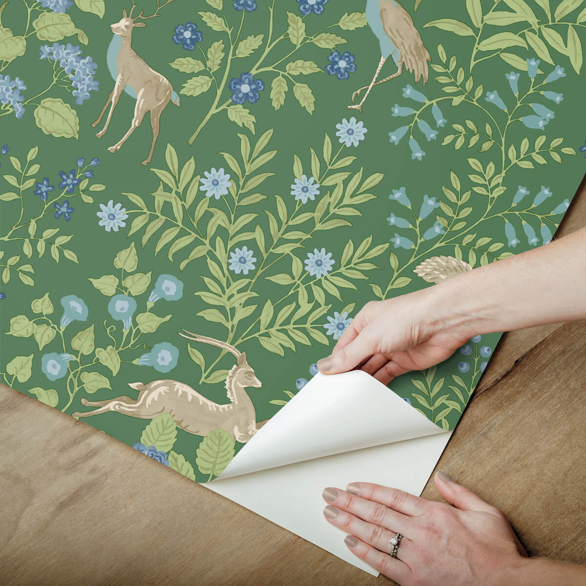 Erin & Ben Co. Woodland Floral Peel & Stick Wallpaper Sample - Meadow Green