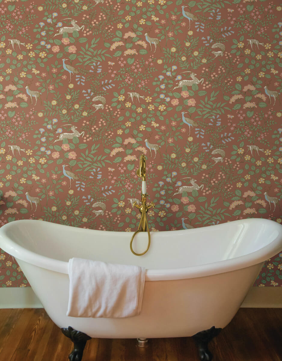 Erin & Ben Co. Woodland Floral Peel & Stick Wallpaper Sample - Rust Orange
