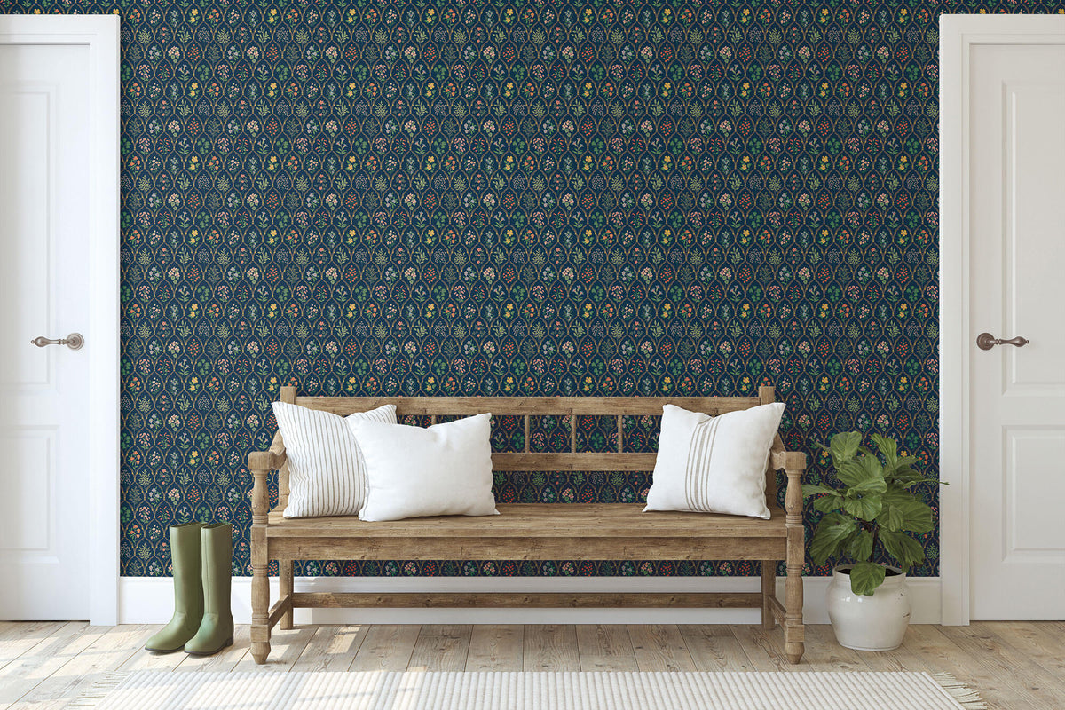 Rifle Paper Co. Hawthorne Wallpaper - Navy Blue