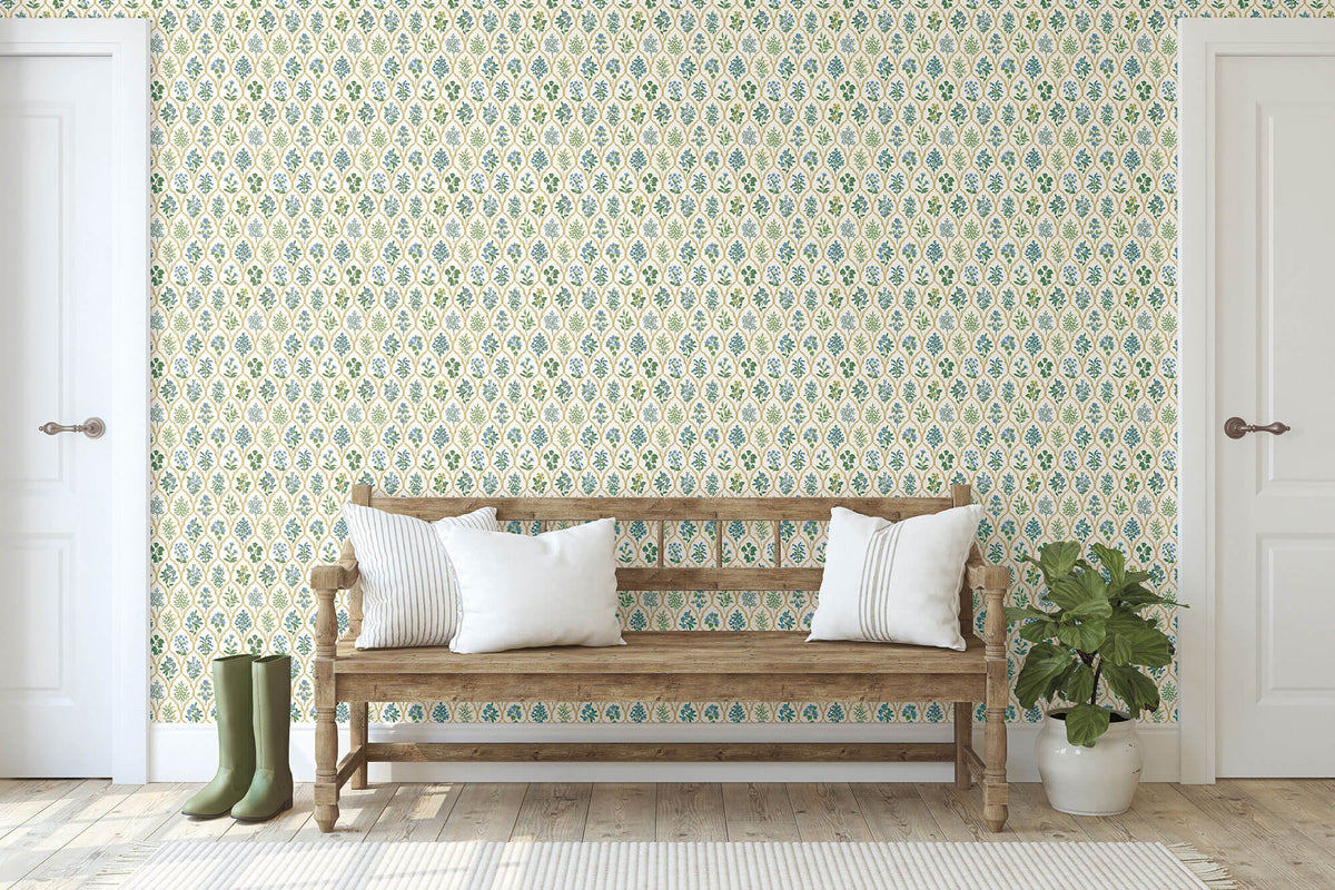 Rifle Paper Co. Hawthorne Wallpaper - Blue & Green