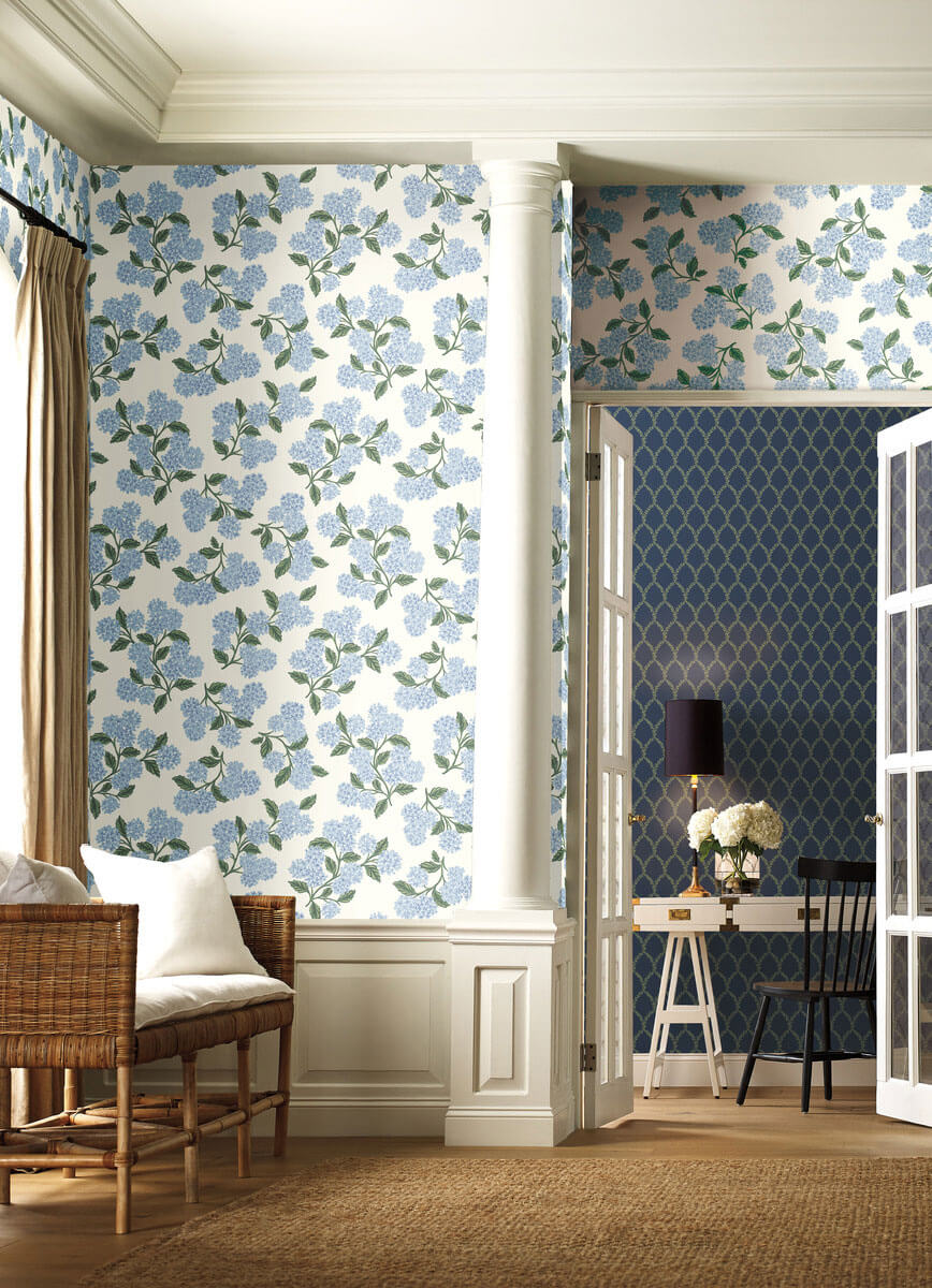 Rifle Paper Co. Hydrangea Wallpaper - Blue & White