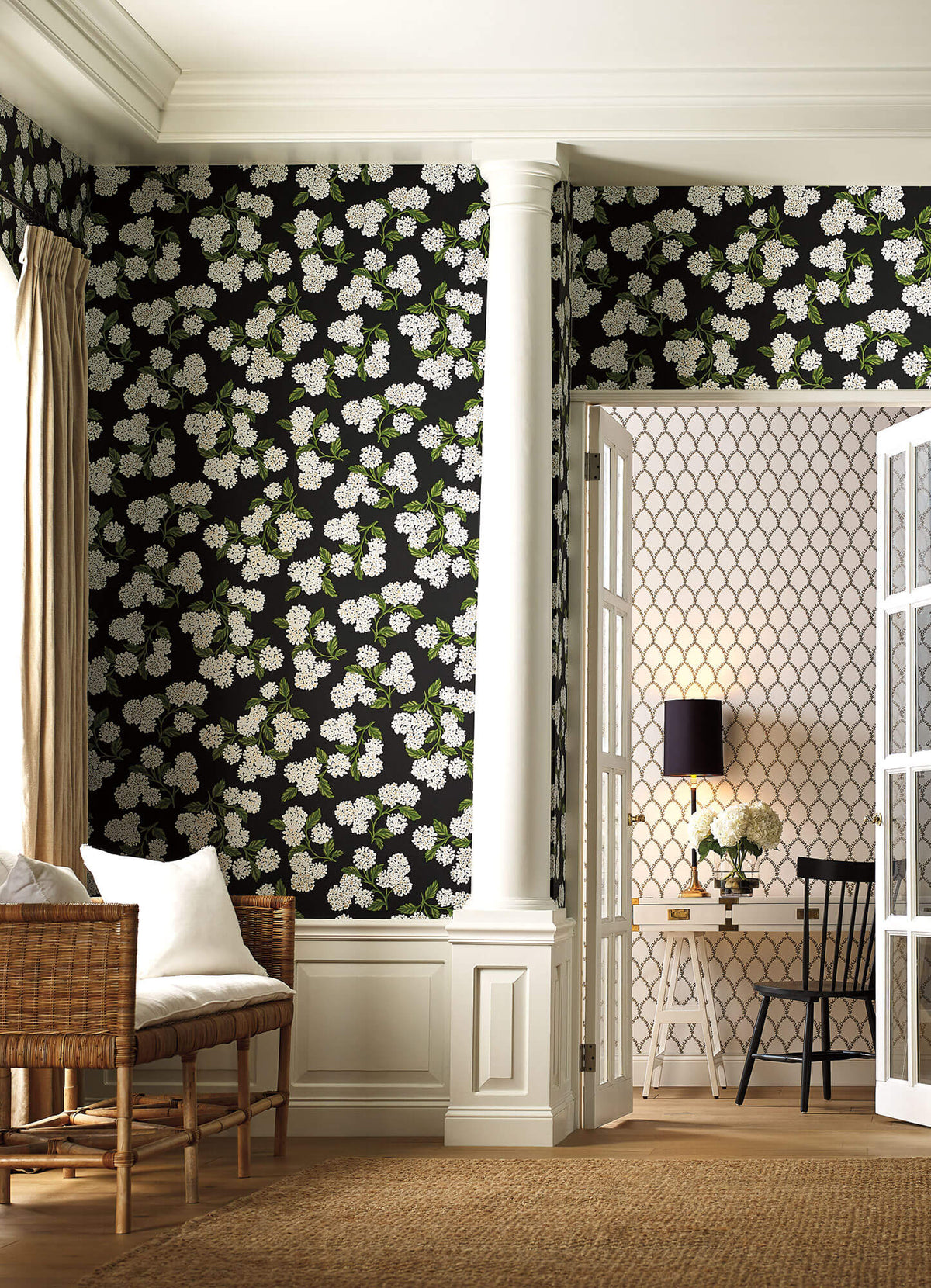 Rifle Paper Co. Hydrangea Wallpaper Sample - Black & White