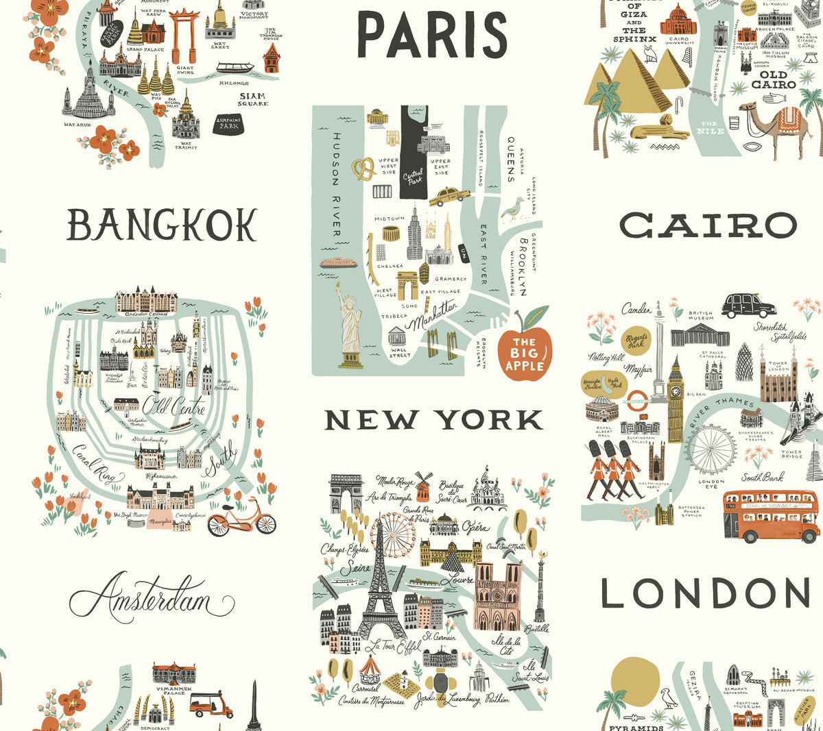 Rifle Paper Co. City Maps Wallpaper - Mint