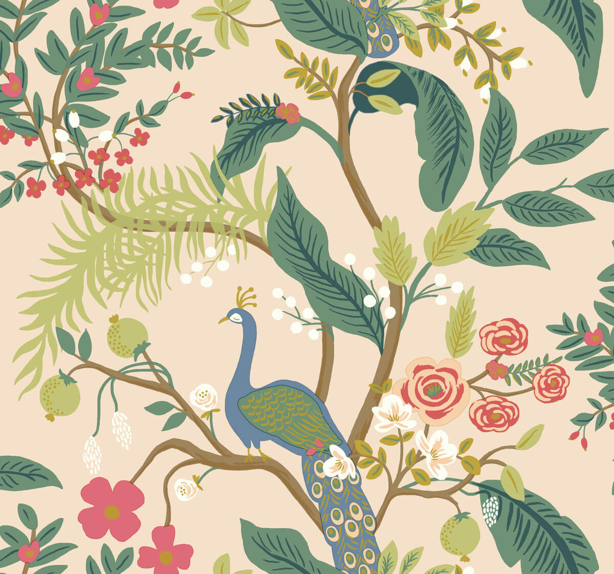 Rifle Paper Co. Peacock Wallpaper Sample - Light Pink