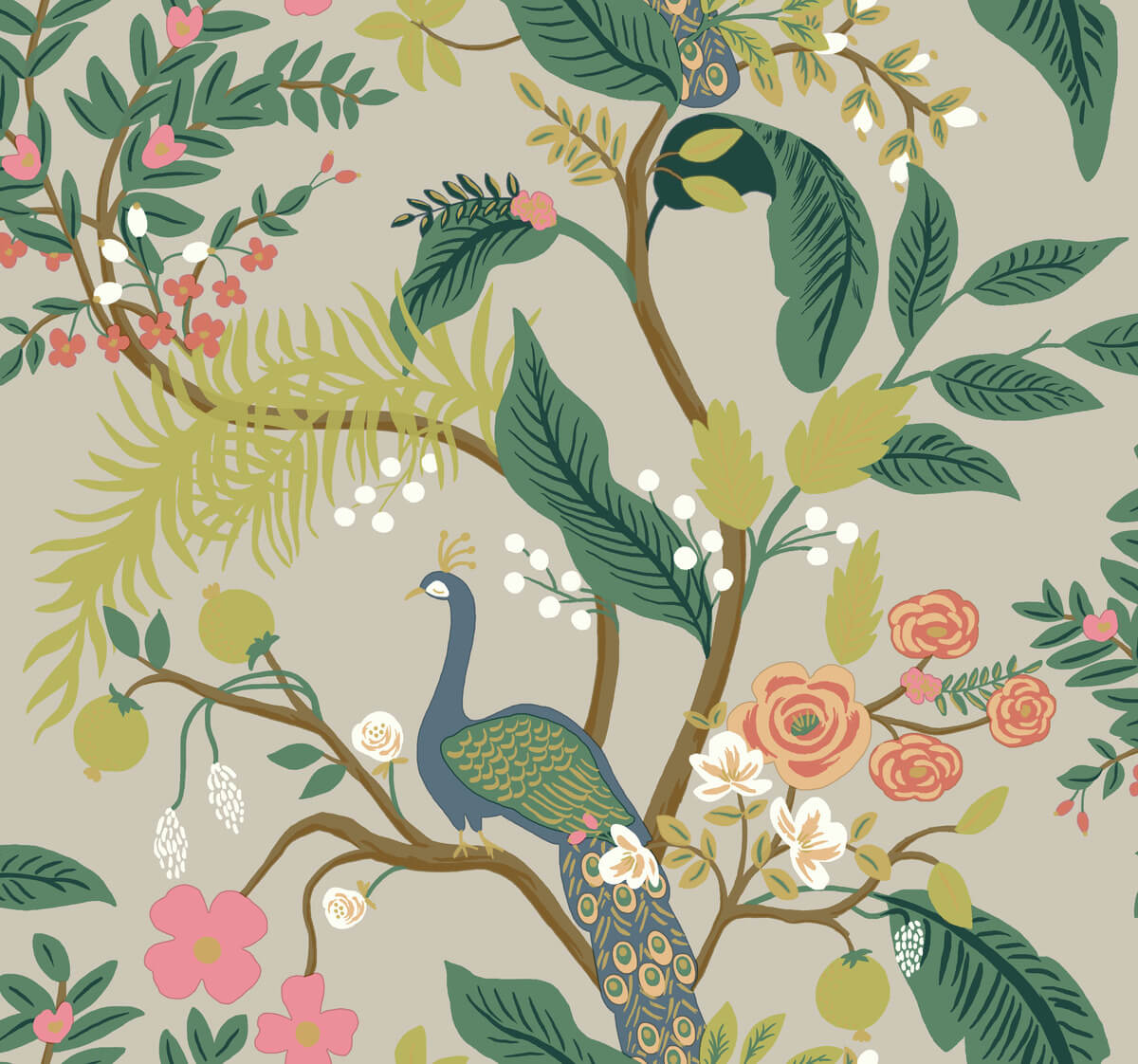 Rifle Paper Co. Peacock Wallpaper - Linen Off White