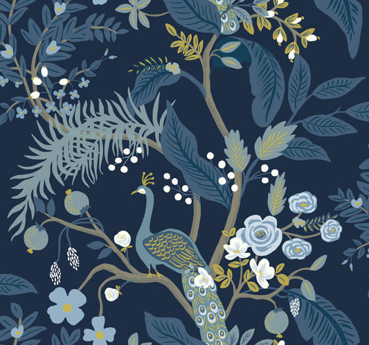 Rifle Paper Co. Peacock Wallpaper - Navy Blue