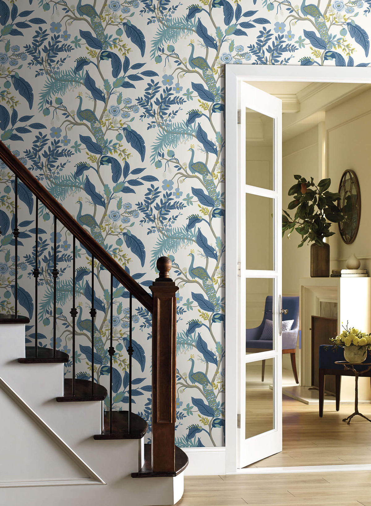 Rifle Paper Co. Peacock Wallpaper - Blue & White