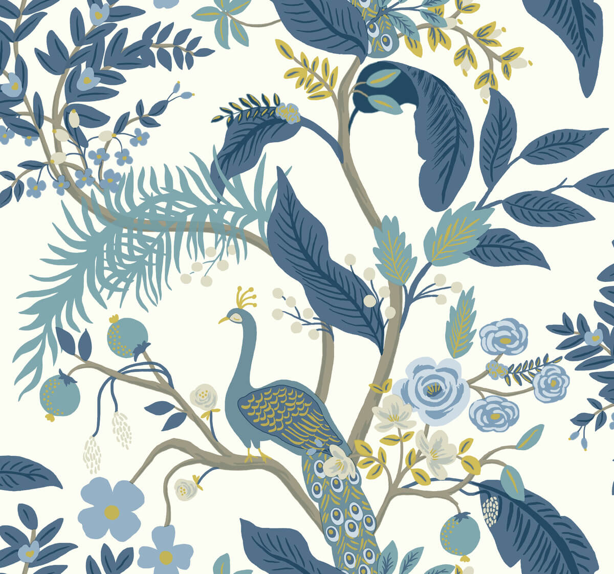 Rifle Paper Co. Peacock Wallpaper - Blue & White