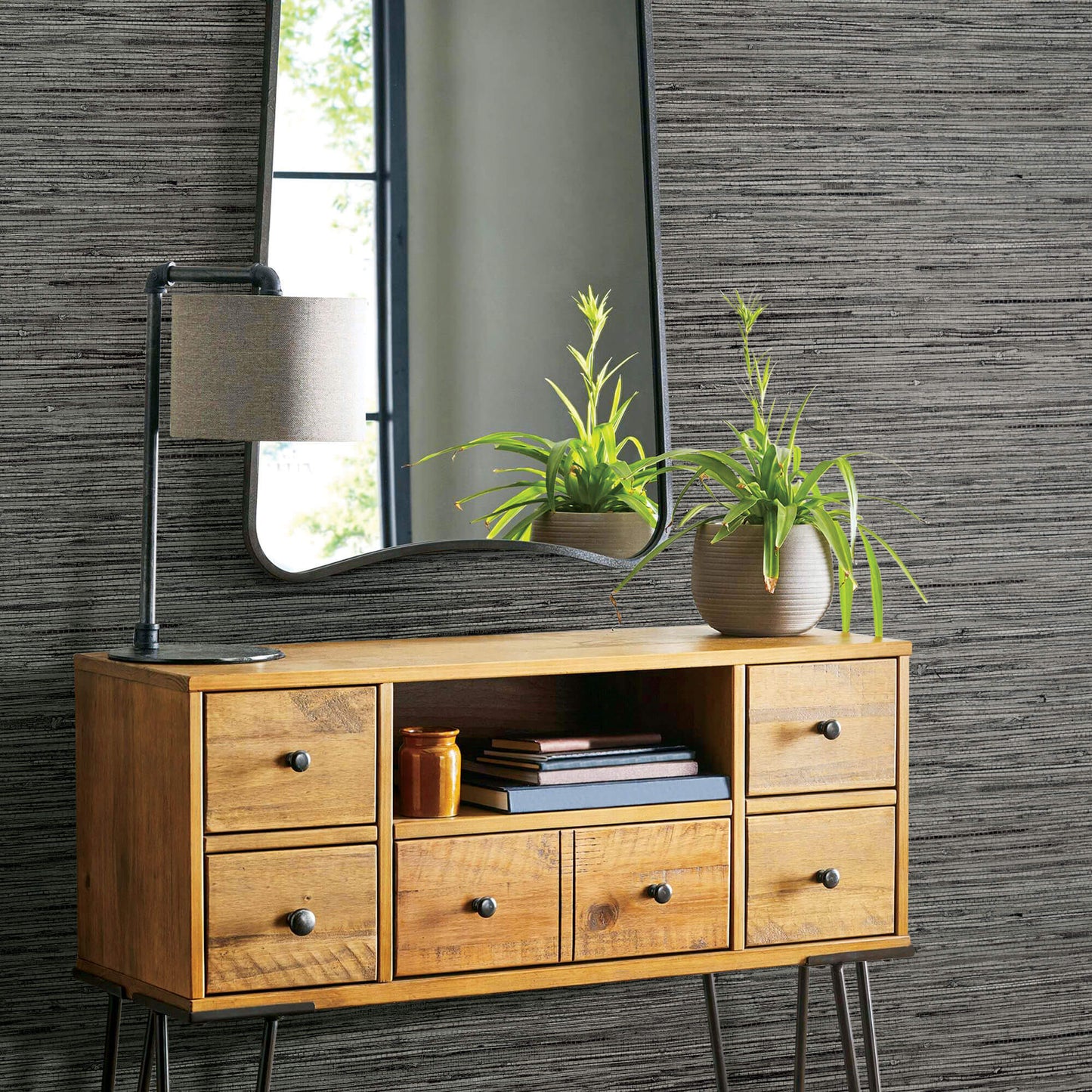 York Faux Grasscloth Peel & Stick Wallpaper - Dark Gray