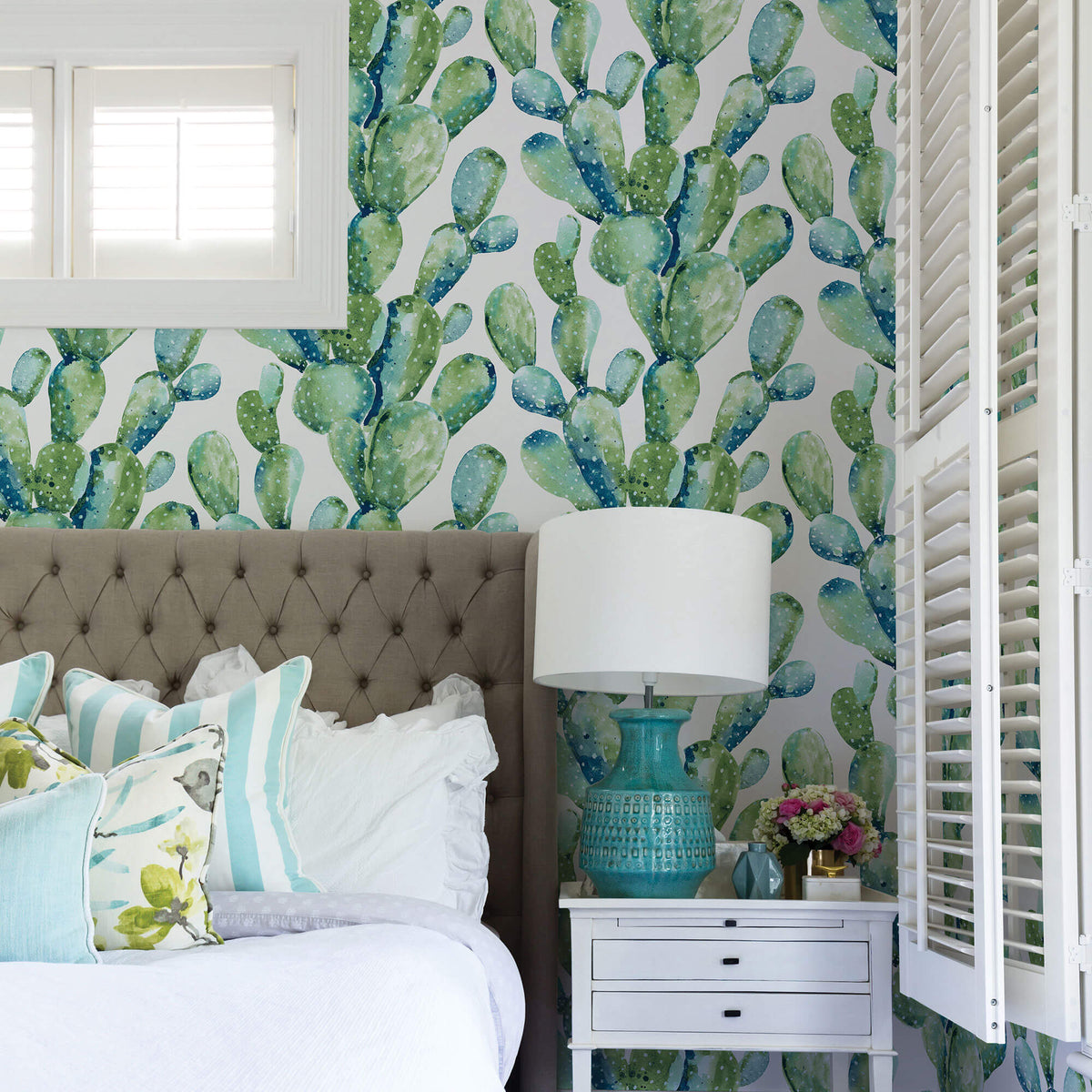 York Prickly Pear Cactus Peel & Stick Wallpaper - Blue & Green