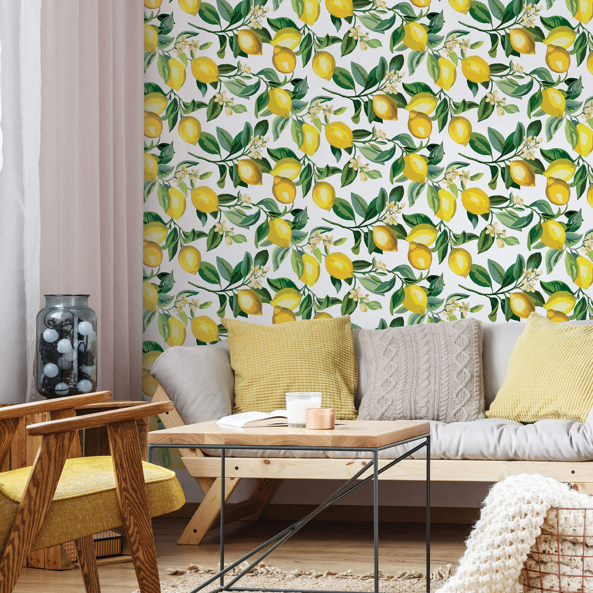 York Lemon Zest Peel & Stick Wallpaper Sample - Yellow & White