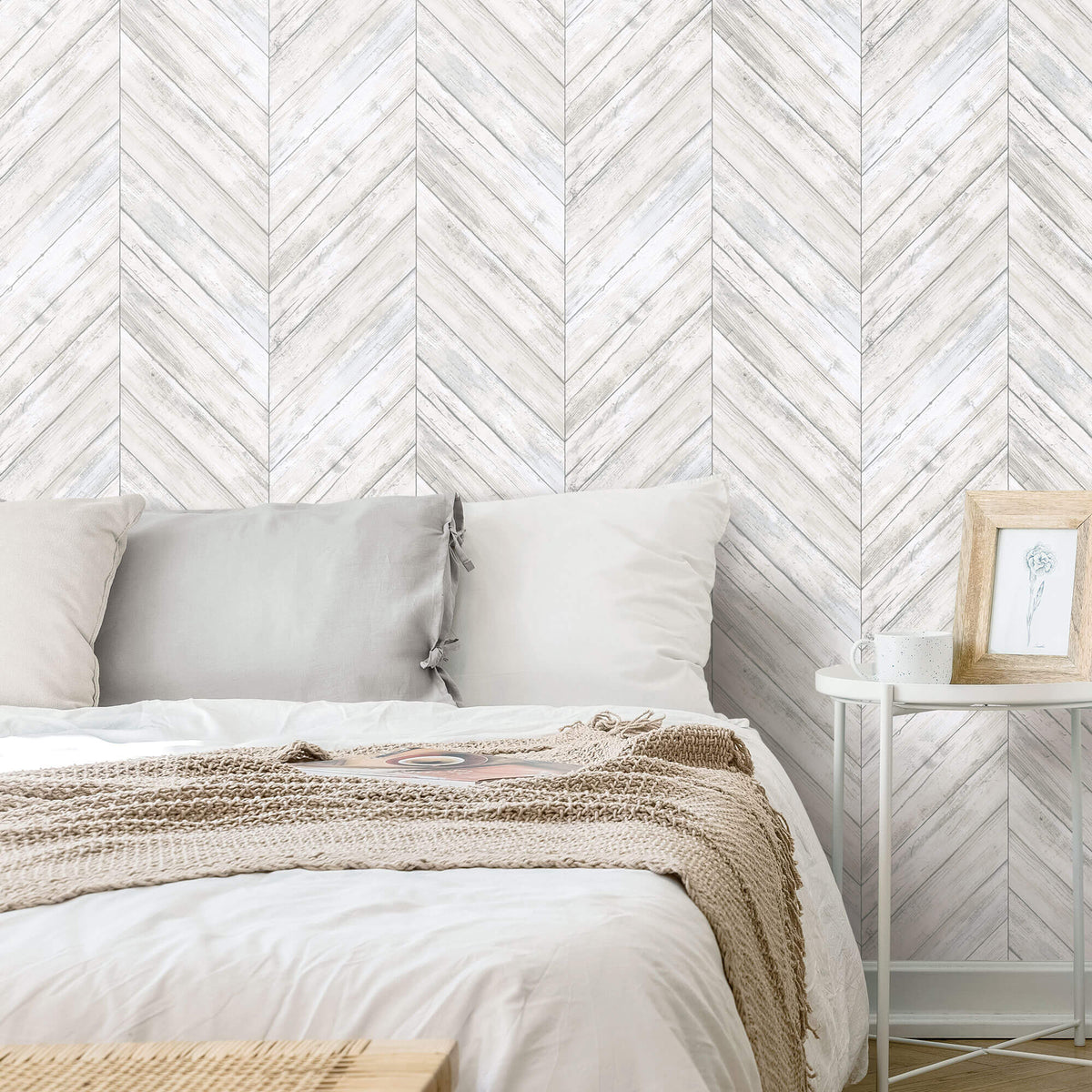 York Herringbone Wood Boards Peel & Stick Wallpaper - White