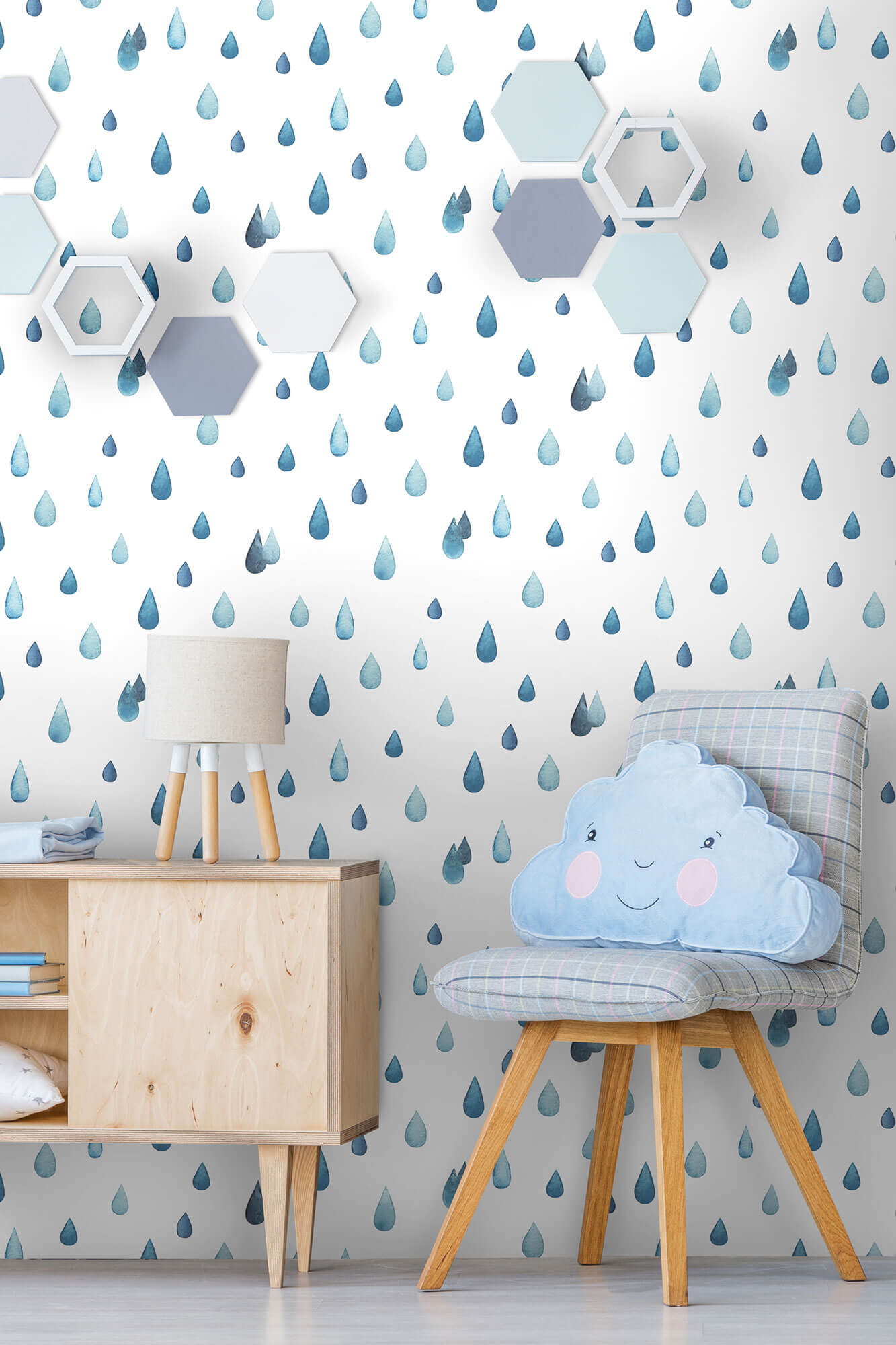 Raindrops Peel & Stick Wallpaper - Blue & White