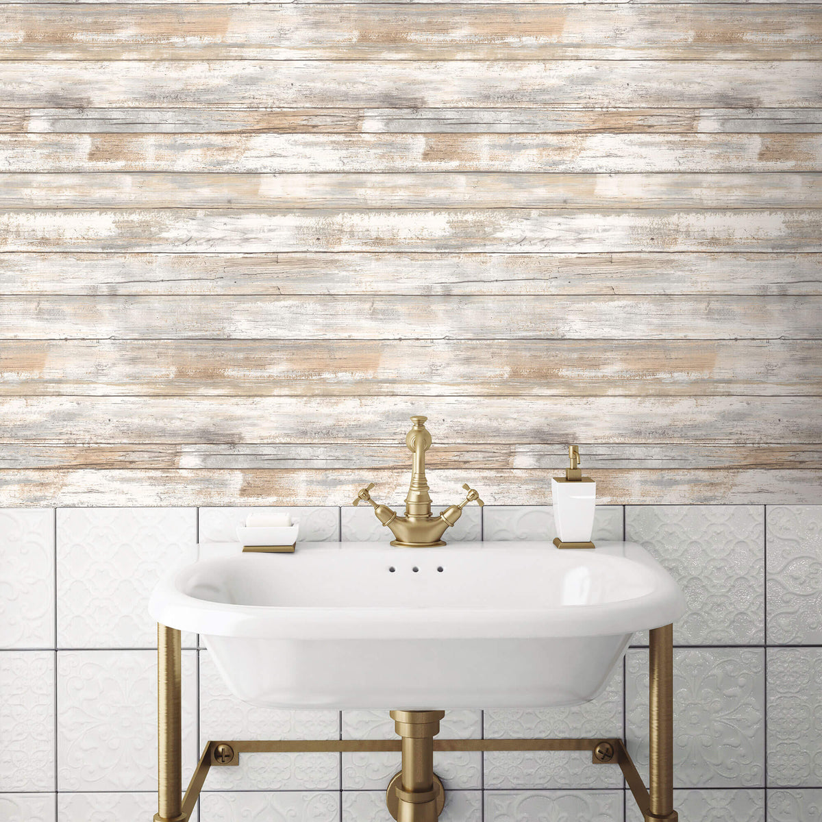 York Distressed Wood Peel & Stick Wallpaper - Tan