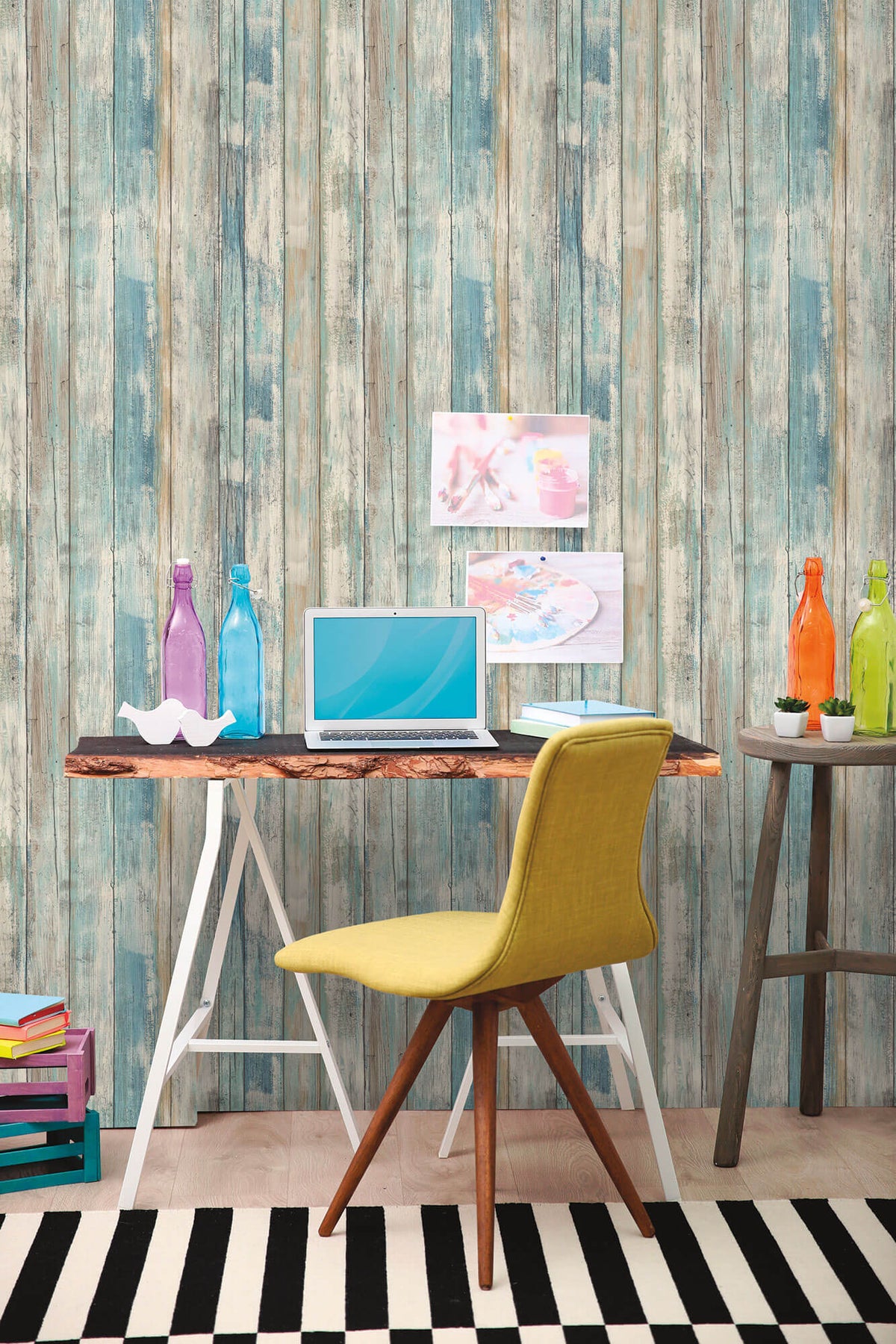 York Distressed Wood Peel & Stick Wallpaper Sample - Blue & Brown