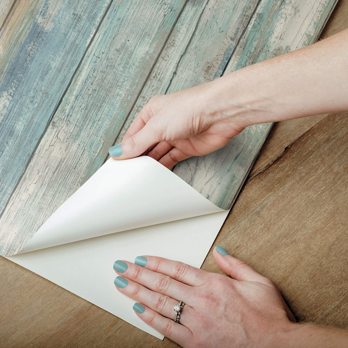 York Distressed Wood Peel & Stick Wallpaper Sample - Blue & Brown