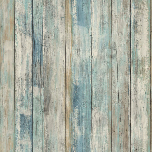 Distressed Wood Peel & Stick Wallpaper - Blue & Brown