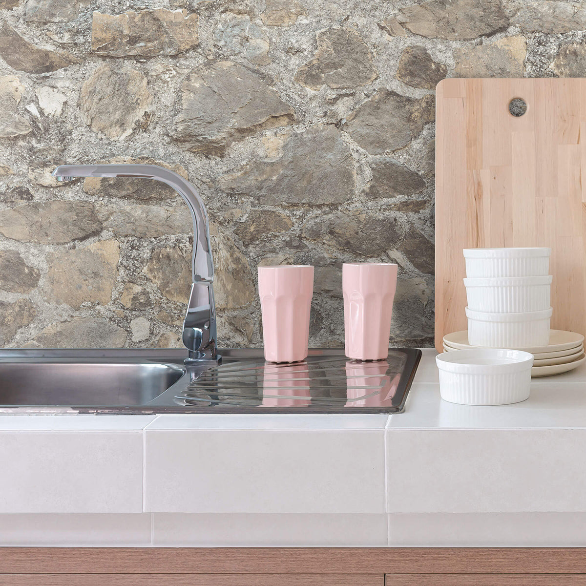 York Weathered Stone Peel & Stick Wallpaper Sample - Warm Gray