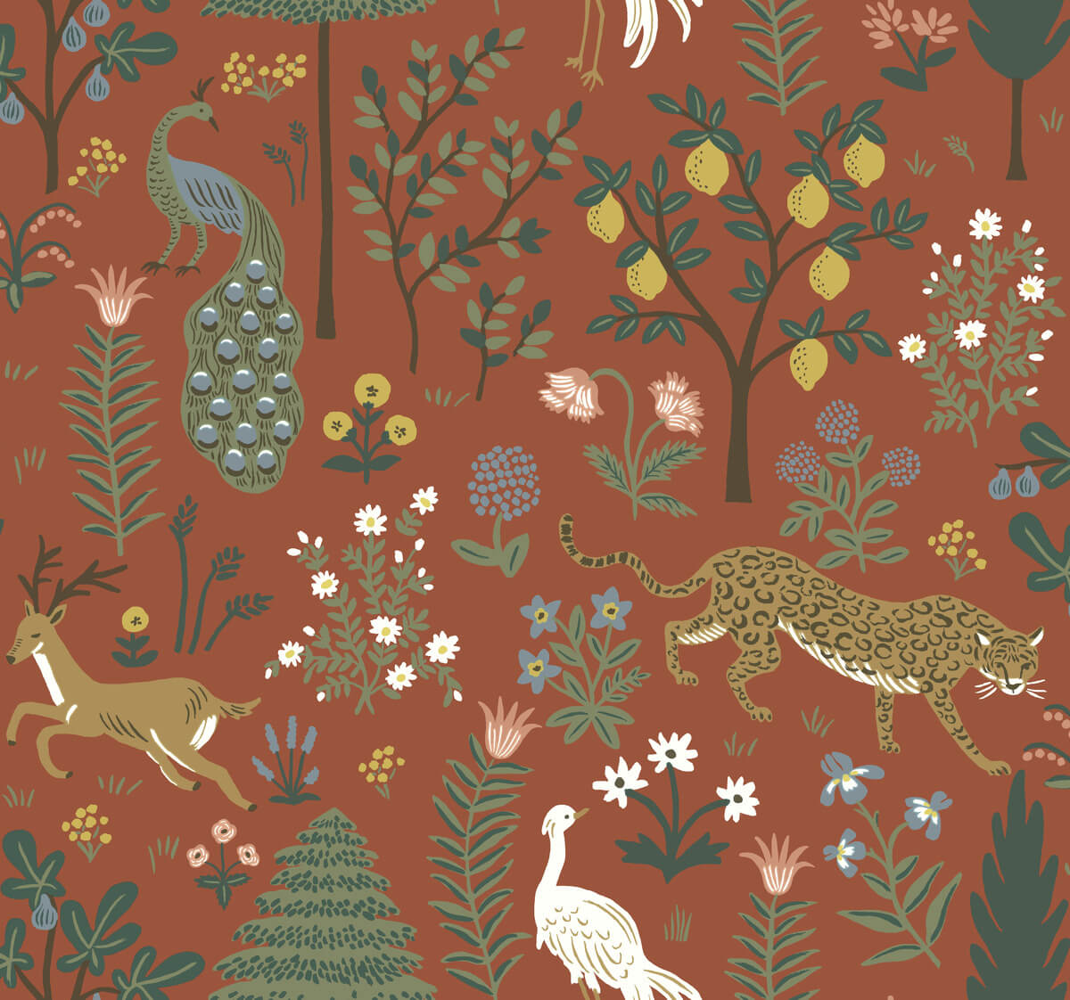 Rifle Paper Co. Menagerie Wallpaper - Rust Brown