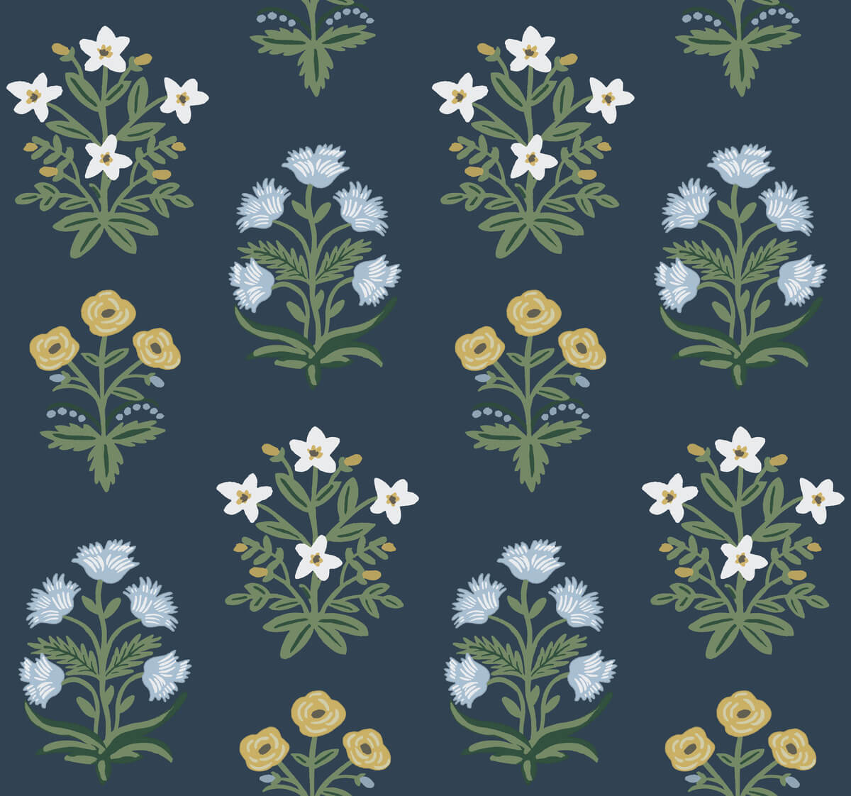 New Flora print wallpaper in light blue New Flora print