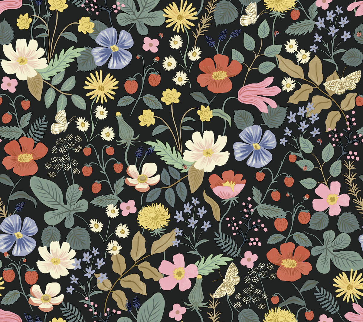 Rifle Paper Co. Strawberry Fields Wallpaper - Black
