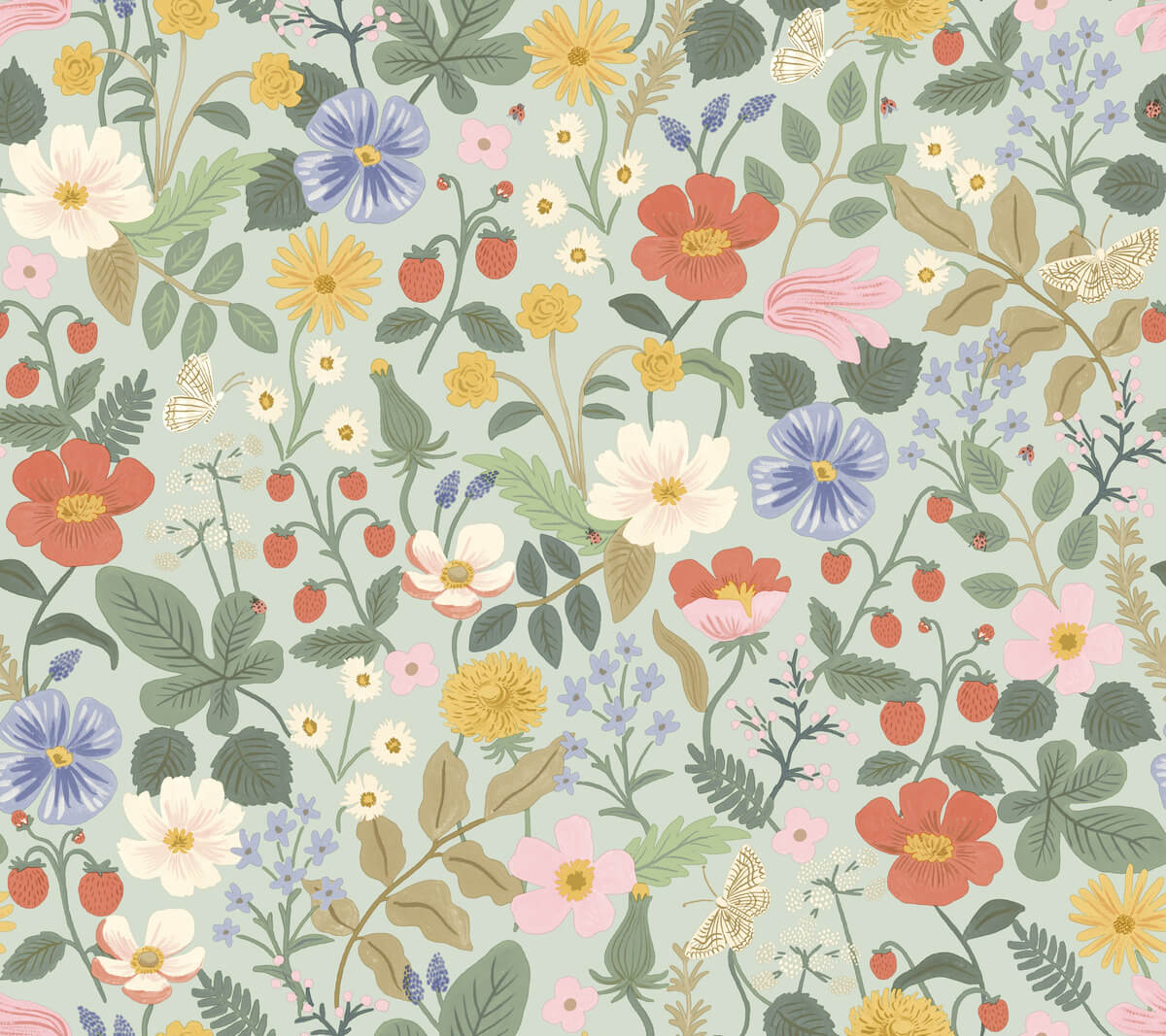Rifle Paper Co. Strawberry Fields Wallpaper - Green & Pink